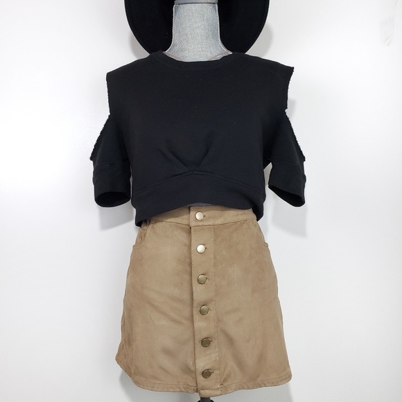 Express Dresses & Skirts - Express Mini waisted Suede Button A Line Skirt